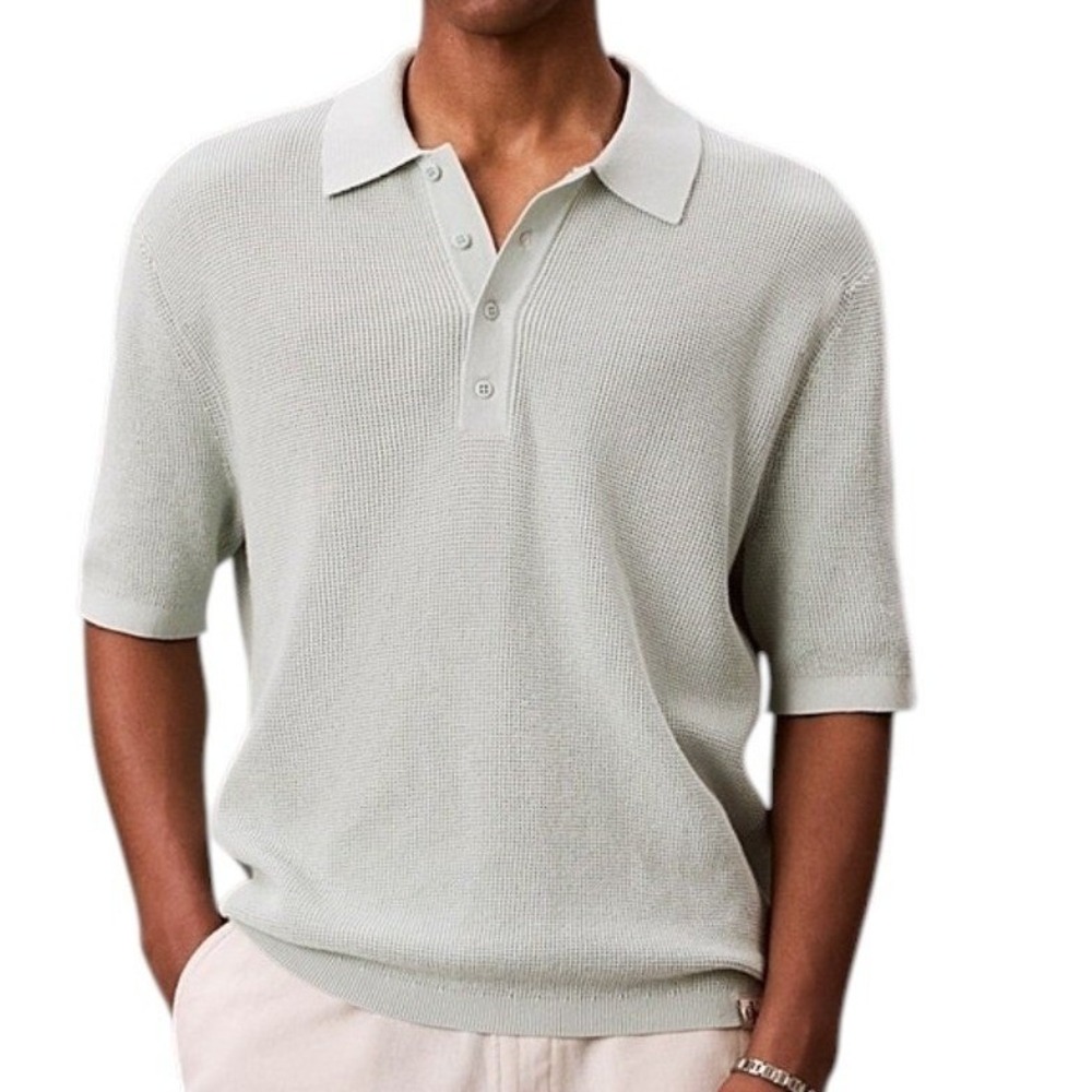 NWOT Calvin Klein Jeans Waffle Knit Sweater Polo Shirt Men's 2XL Green Cotton